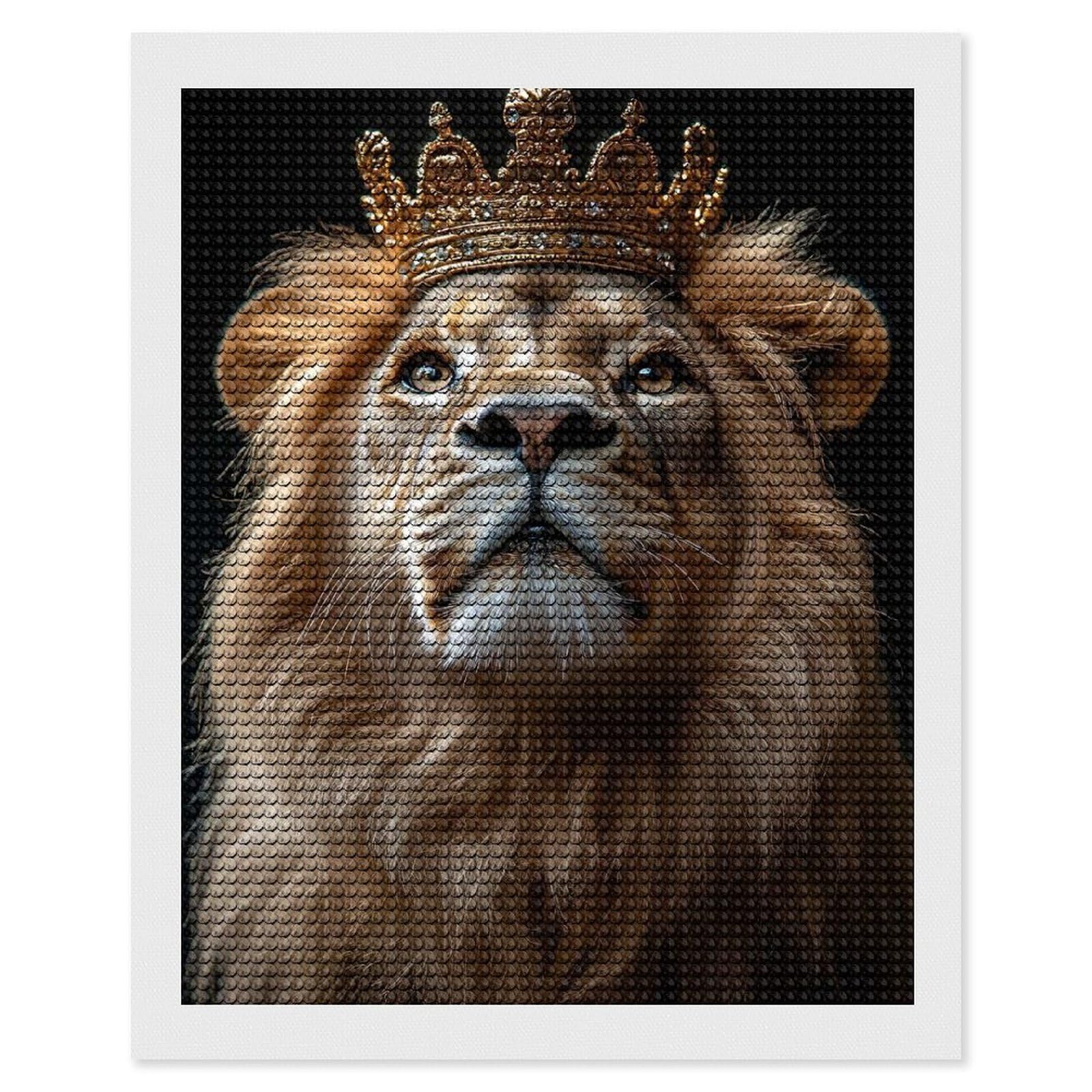 Junmoney Lion with Crown DIY Diamond Art Canvas Kit 16"x20", Adhesive Canvas, Easy to Enjoy, Farmhouse Decor, Festive Craft Gift