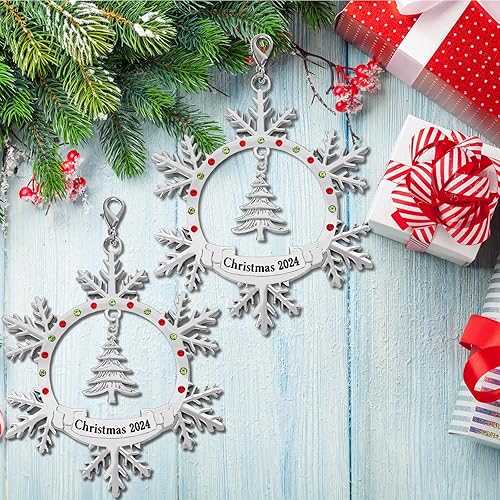 Miniatura 4 de Adorno de Navidad 2023 de metal plateado brillante, adorno de Navidad, copo de nieve, colgante colgante para familia, bebé, pareja, conmemorativo,