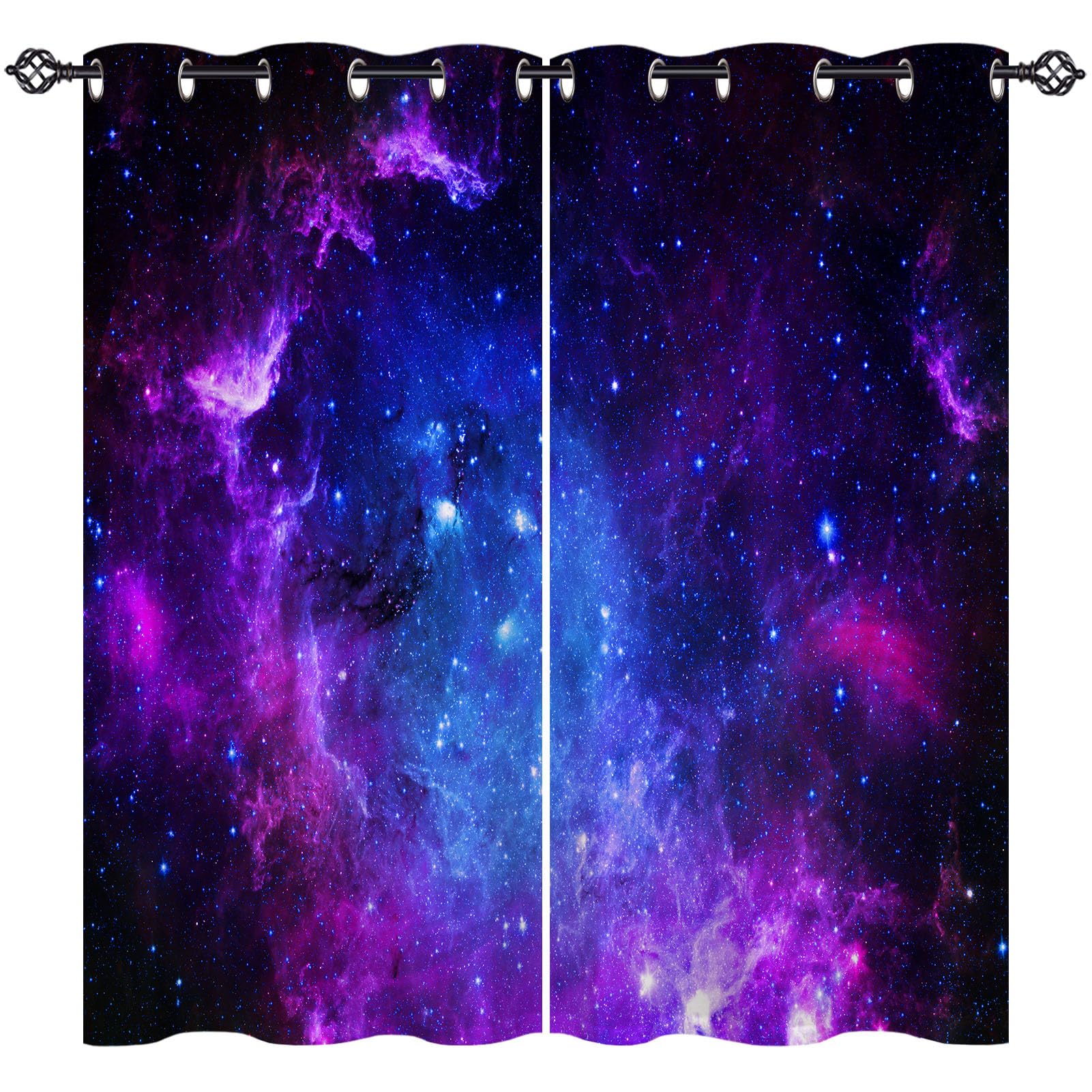 ANHOPE Galaxy Curtains Eyelet Thermal Insulated Blackout Curtains Universe Space Purple Nebula Print Pattern Ring Top Drapes for Kids Boys Girls Bedroom Living Room 30 x 63 Inch Drop 2 Panels — image 1