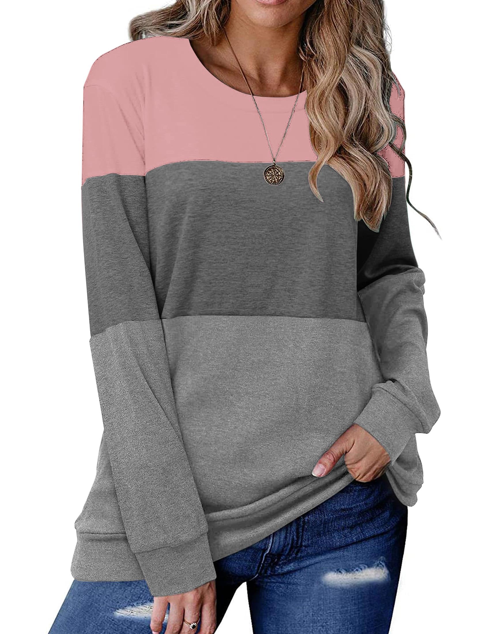 Halife Women's Long Sleeve Color Block Tunic Tops Crewneck Pullover Sweatshirts Fall Shirts Blouses