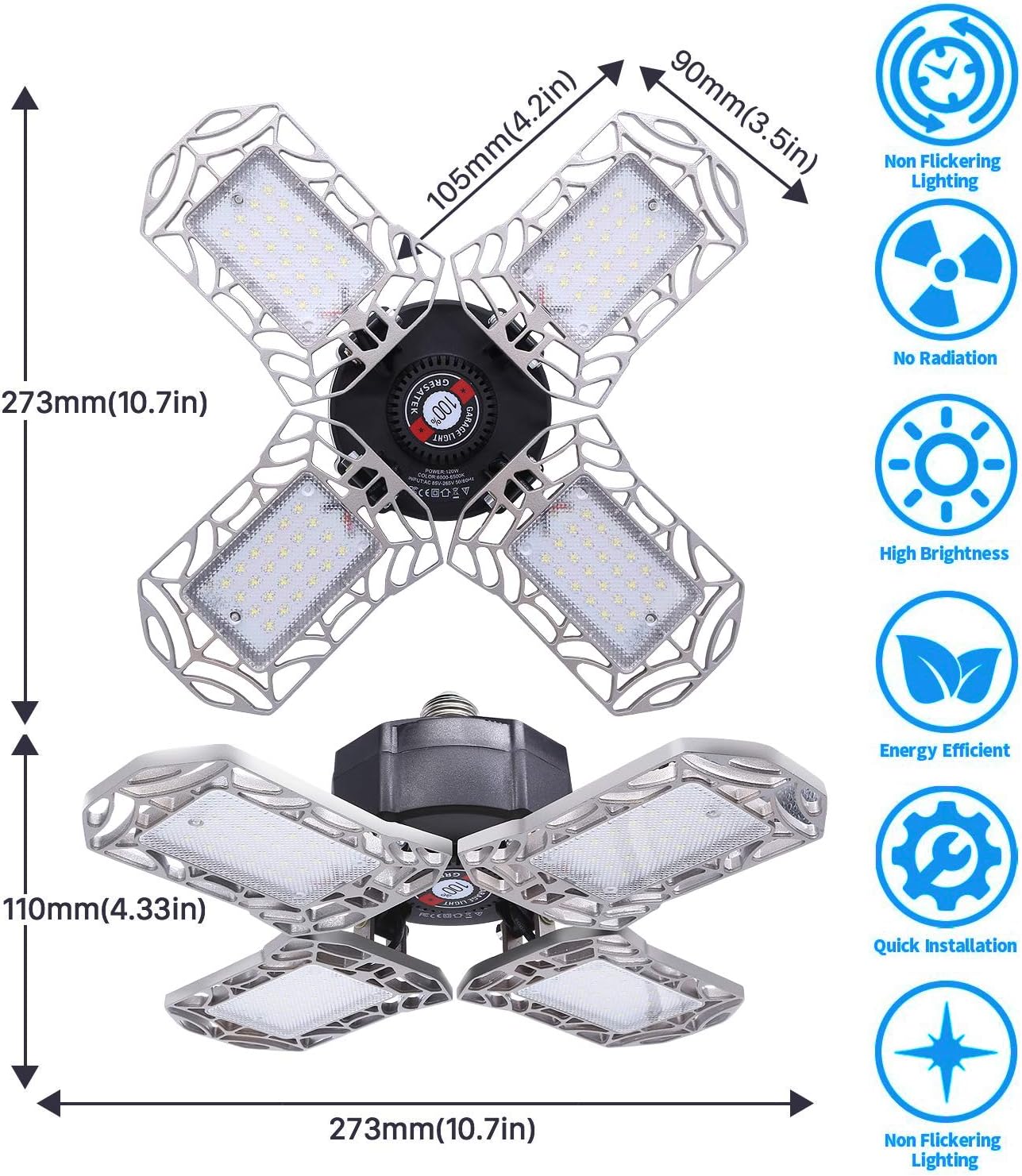 Best Deal 🛒 120W Garage Light with E26 Socket, New Four Leaf Deformable LED Garage Lights, 10000 Lumen Quadruple Glow LED Garage Light, CRI 80, 6000K Retractable Garage Ceiling Light for Basement, Barn, Warehouse Best Deal Product 120W Garage Light with E26 Socket, New Four Leaf Deformable LED Garage Lights, 10000 Lumen Quadruple Glow LED Garage Light, CRI 80, 6000K Retractable Garage Ceiling Light for Basement, Barn, Warehouse