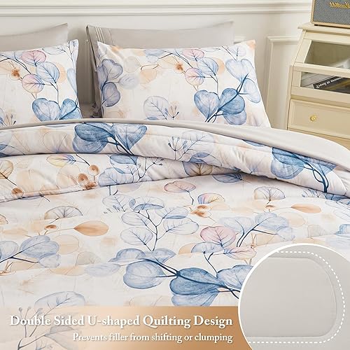 Miniatura 4 de YIYEA Juego de edredón tamaño King  Estampado floral  7 piezas de cama en una bolsa  Juegos de ropa de cama para todas las estaciones con edredón,