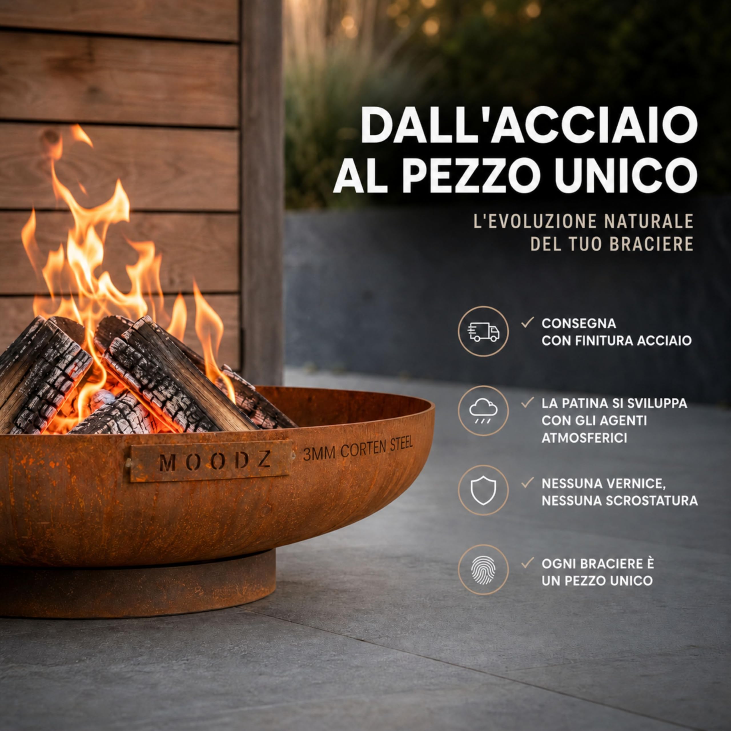 MOODZ Outdoor Living Braciere da Giardino Corten Ø100 cm