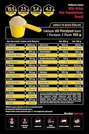 CULINARY CRAFTS Ronic Nutrition Gainer Mass Ultimate 6000 G Kilo Almaya Yardımcı Karbonhidrat Tozu Shaker Ve 2 Adet Tek Kullanımlık Whey Hediye