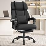 Chaise de bureau ergonomique avec repose-pieds, 400lbs chaise de bureau haut de gamme avec tête d'oreille unique pour le soutien de cou, chaise de bureau en cuir pour le travail de bureau à domicile (café)