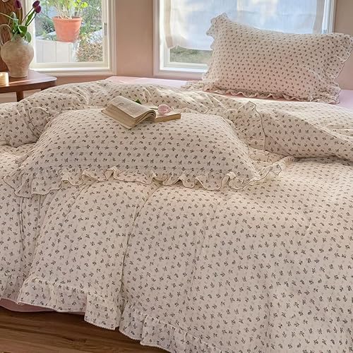 Miniatura 3 de BuLuTu Funda de edredón para niños y niñas, tamaño individual, con temática de flores azules, transpirable, suave, 100% algodón, funda de edredón