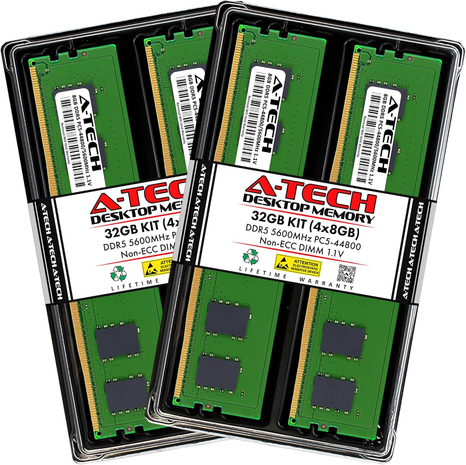 A-Tech 32GB Kit (4x8GB) DDR5 5600MHz PC5-44800 CL46 UDIMM 1.1V Non-ECC Unbuffered DIMM 288-Pin Desktop RAM Memory Upgrade Modules A-Tech 32GB Kit (4x8GB) DDR5 5600MHz PC5-44800 CL46 UDIMM 1.1V Non-ECC Unbuffered DIMM 288-Pin Desktop RAM Memory Upgrade Modules