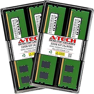 A-Tech 32GB Kit (4x8GB) DDR5 5600MHz PC5-44800 CL46 UDIMM 1.1V Non-ECC Unbuffered DIMM 288-Pin Desktop PC/Computer RAM Memory Upgrade Modules