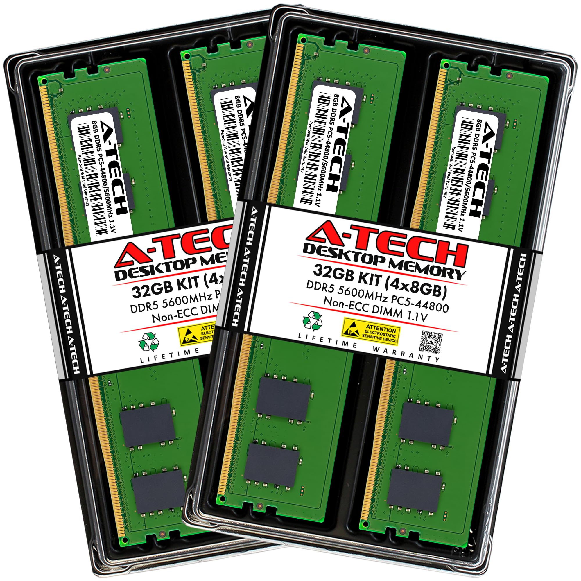 A-TechA-Tech 32GB Kit (4x8GB) DDR5 5600MHz PC5-44800 CL46 UDIMM 1.1V Non-ECC Unbuffered DIMM 288-Pin Desktop PC/Computer RAM Memory Upgrade Modules