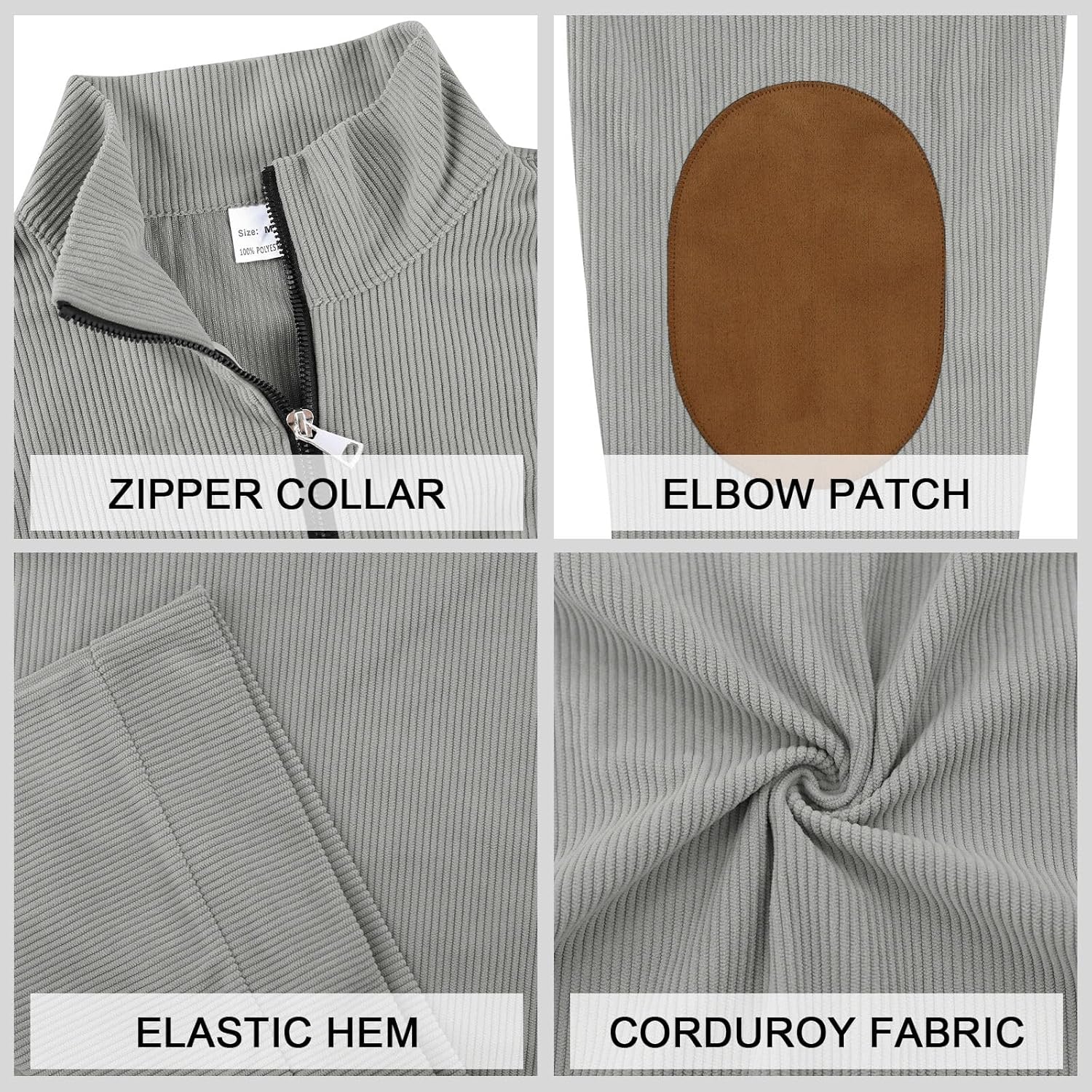 TAFLE Men's Quarter Zipper Pullover Corduroy Mock Neck Sweatshirt Spring Autumn Casual Knit Long Sleeve Polo Shirt - Image 5