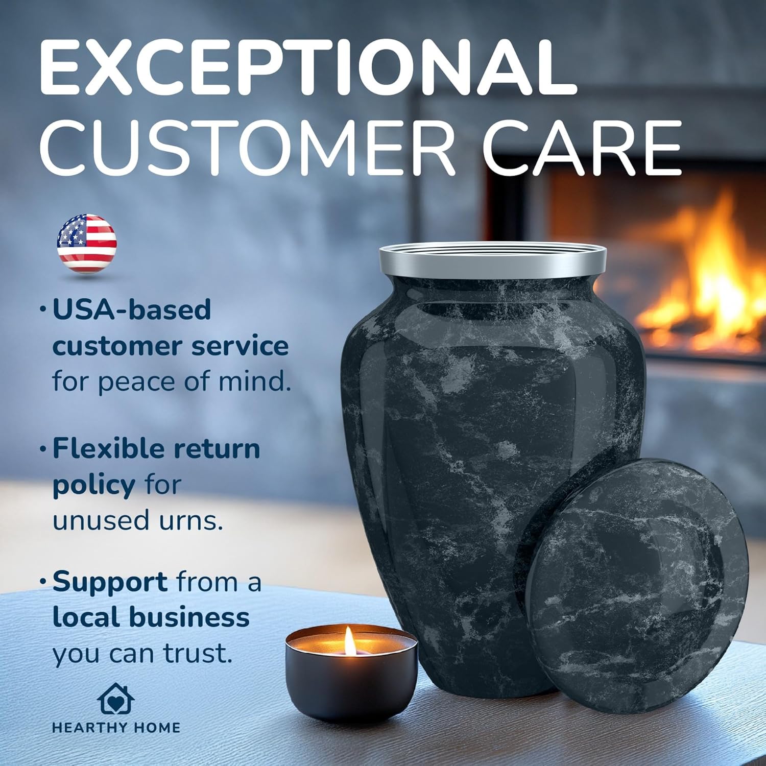 Large Handcrafted Urn for Ashes Adult Male and Female - Cremation Urns for Human Ashes Adult Man and Woman - Decorative Funeral Urns - Memorial Urn with Black Marble Finish - Large (10.5" H x 6.25" W) - Image 9