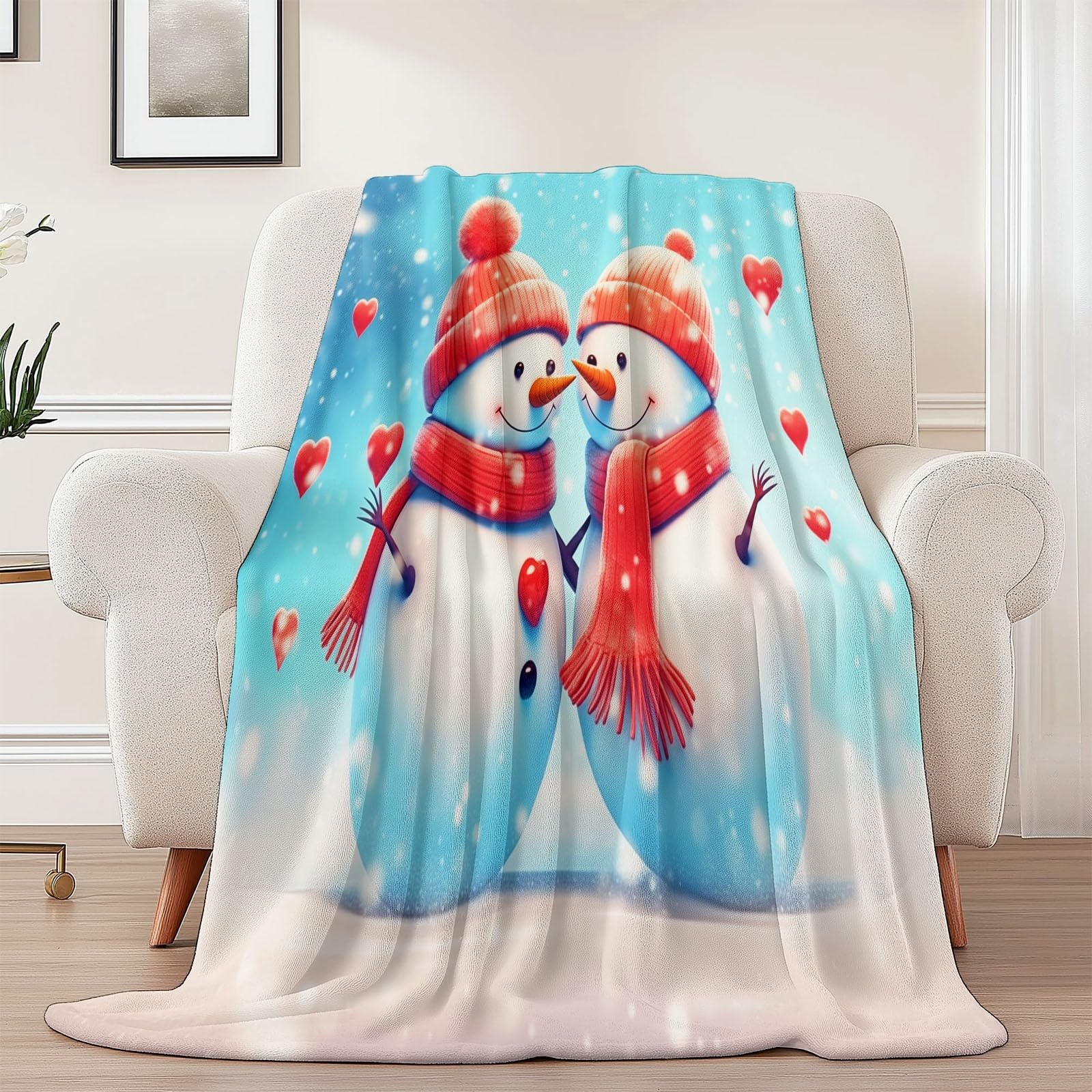 Miękki przytulny koc sherpa 180 x 220 cm, świąteczny uroczy bałwanek, lekki, puszysty koc dla dzieci dorosłych nastolatków, niebieski koc polarowy w rozmiarze king size, na sofę, łóżko, kanapę