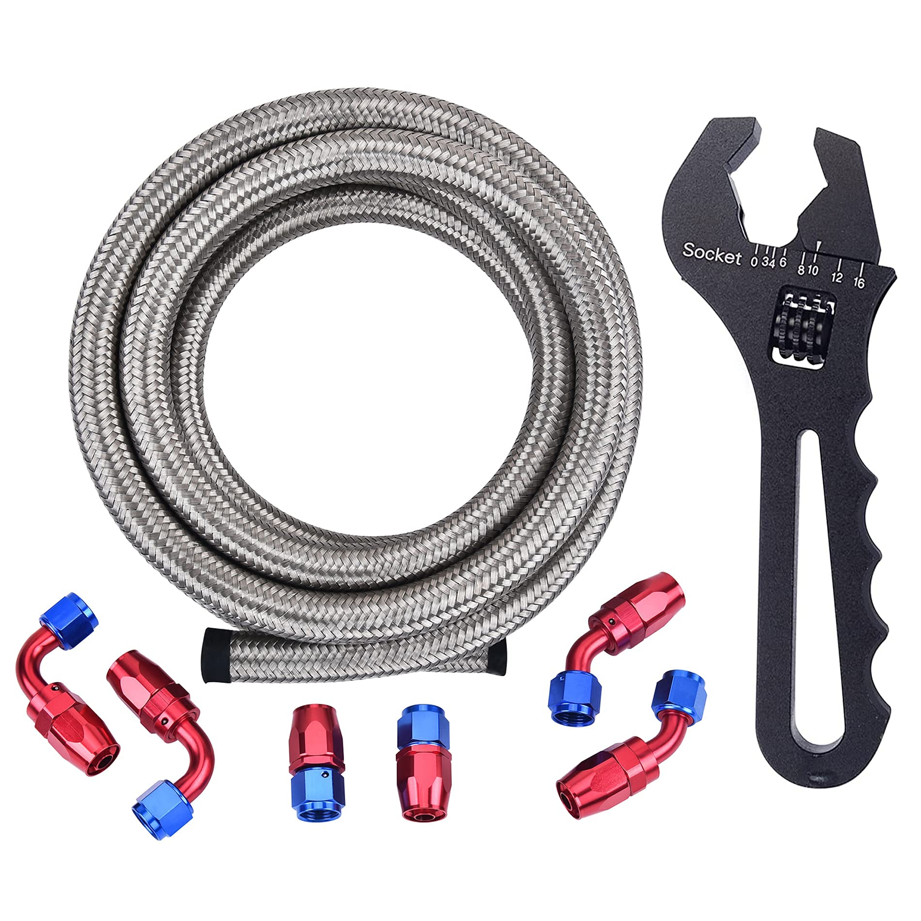 EVIL ENERGY 8AN 1/2" Fuel Line Hose Steel Braided CPE 10FT, Bundle with AN Adjustable Wrench 3AN-16A