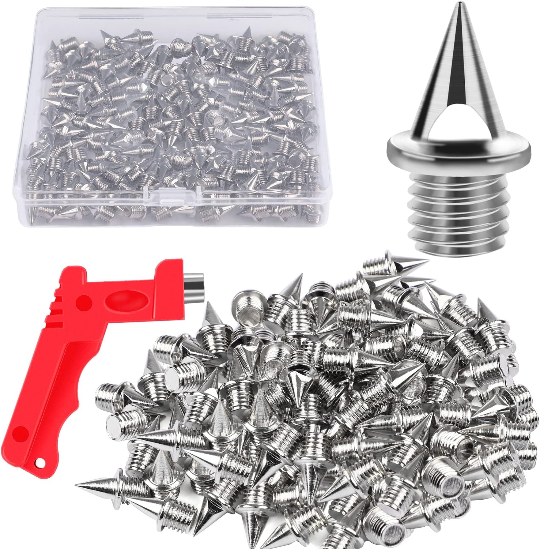 JULMELON 120PCS 1/4inch Stainless Steel Track and Cross Country Spikes Golf Shoe Spikes with Spike Wrench, Replacement Spikes for Sprint Sports Short Running Track Shoes