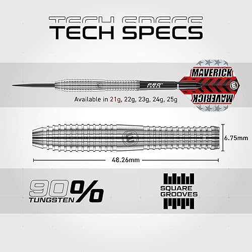 Miniatura 4 de Winmau Maverick - Juego de dardos profesionales de tungsteno con punta de acero de 0.74 oz con vuelos y tallos (ejes)