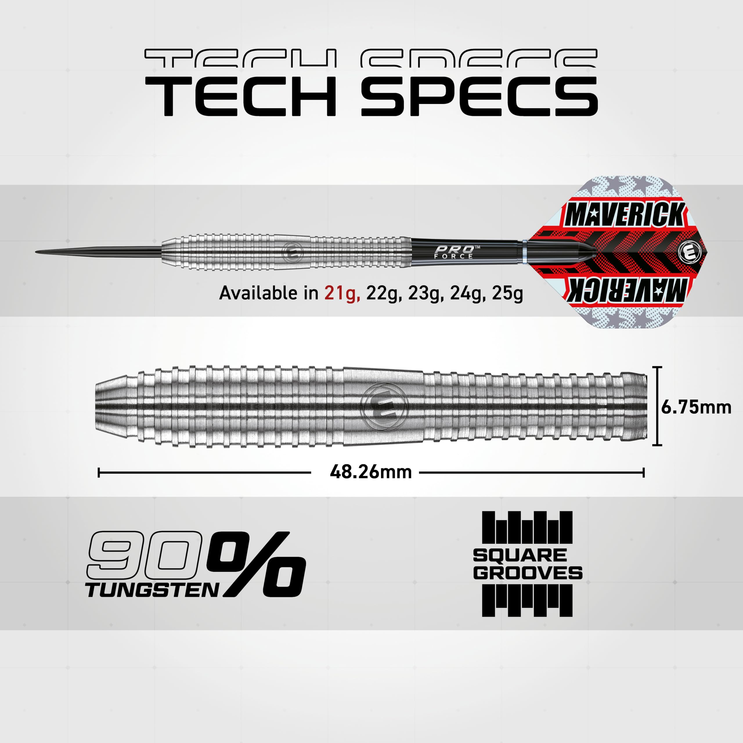 WINMAU Maverick - Set di Freccette Professionali in tungsteno, 21-25 g, con Alette e steli (aste)