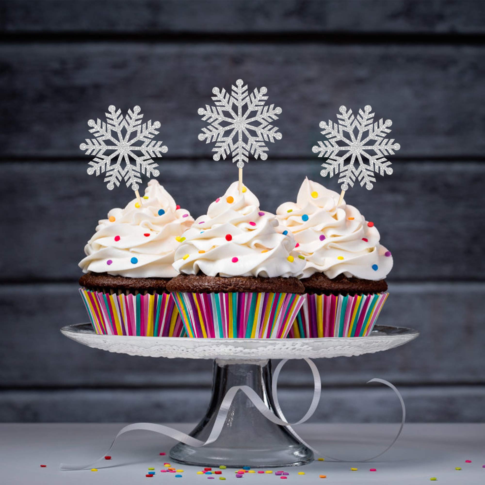 Snowflake Party Decorations 24Pcs Snowflake One Cupcake - View #6