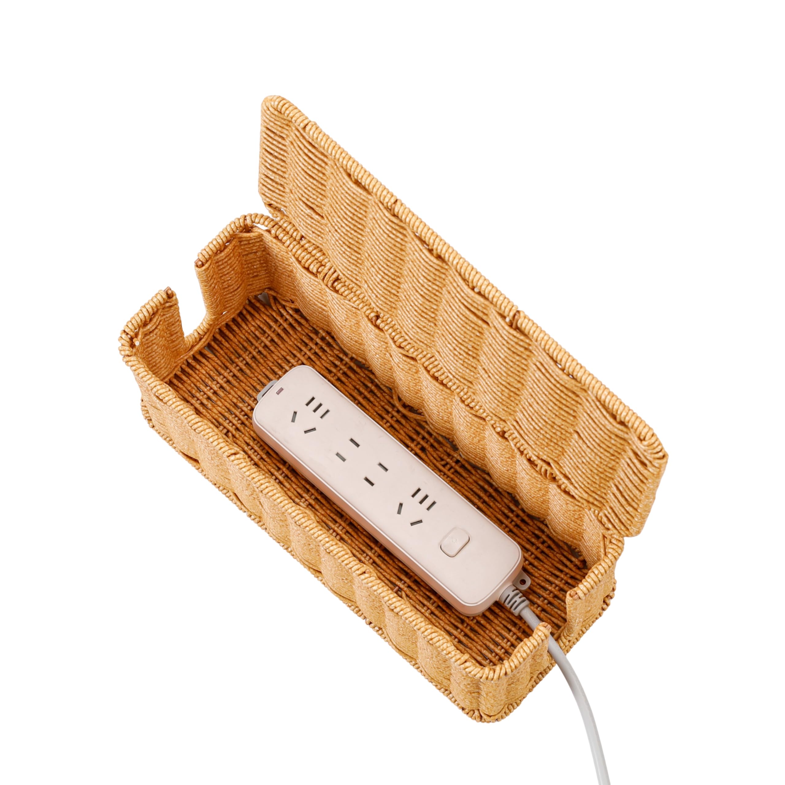 Handwoven Rattan Cable Box - Hide Cords & Decorate -9