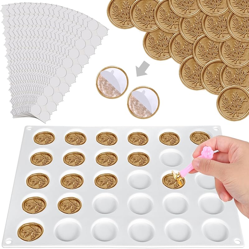 Wax Seal Kit with 30-Cavity Silicone Mold and 360 Adhesive Stickers | Silicone Mold, Easy Release, 1.4" Cavities, 360 Double-Sided Stickers, For Envelopes, Invitations, Gift Tags, Diy Crafts
