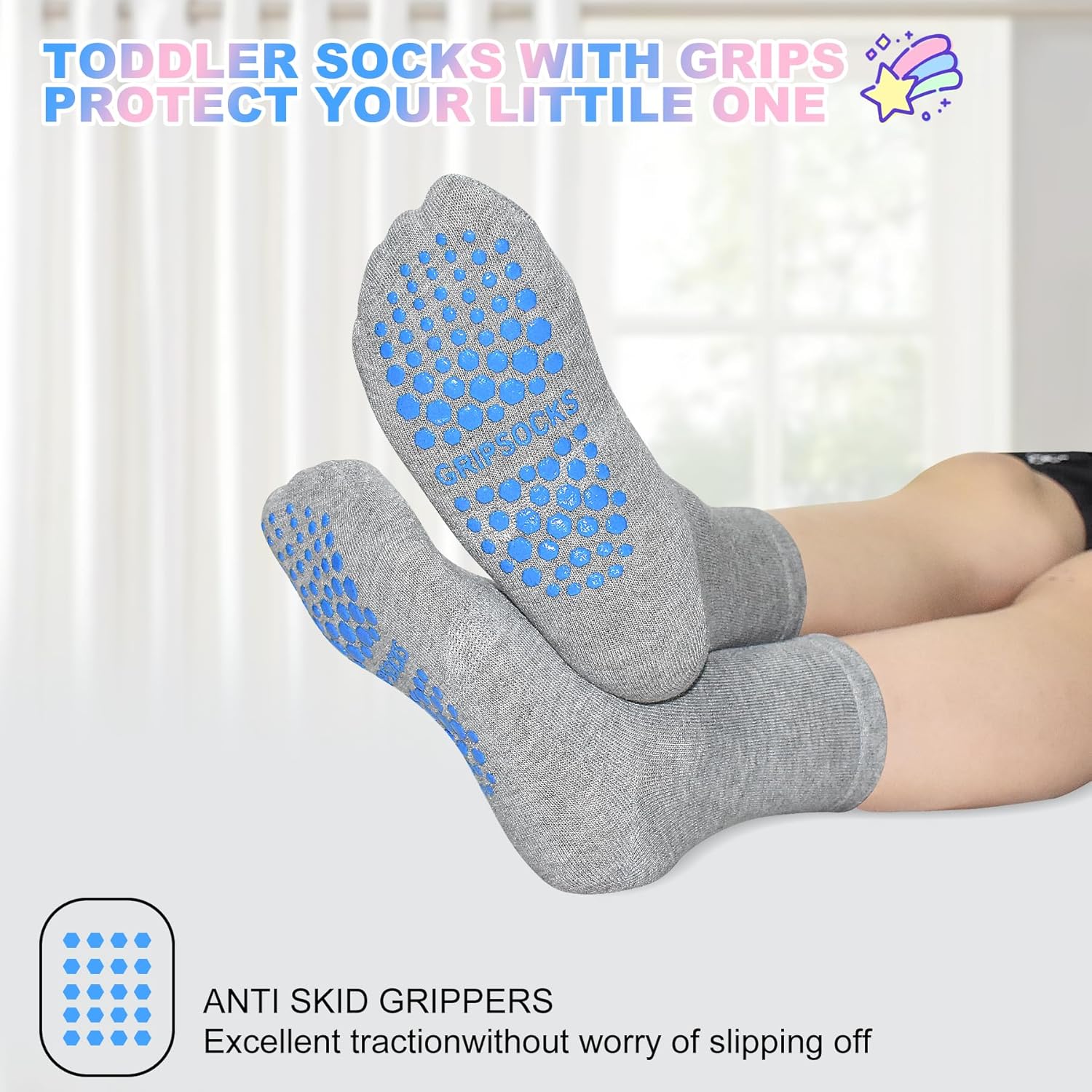 SkiBeaut 15 Pairs Toddler Socks, Kids Gripper Non Slip Toddlers Boy Girls Anti Skid Socks for 1-10 Years