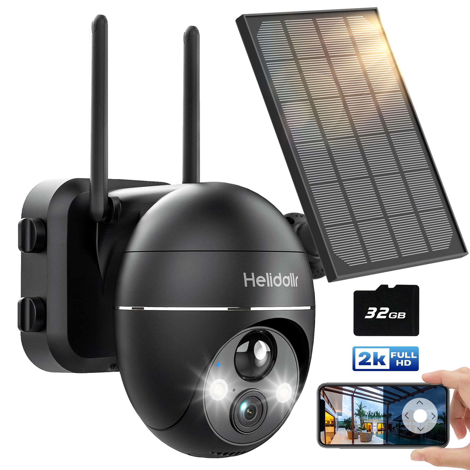 2K Outdoor Night Vision Camera with Spotlight,Solar Security Camera Outdoor Camera Wireless,PIR Moti