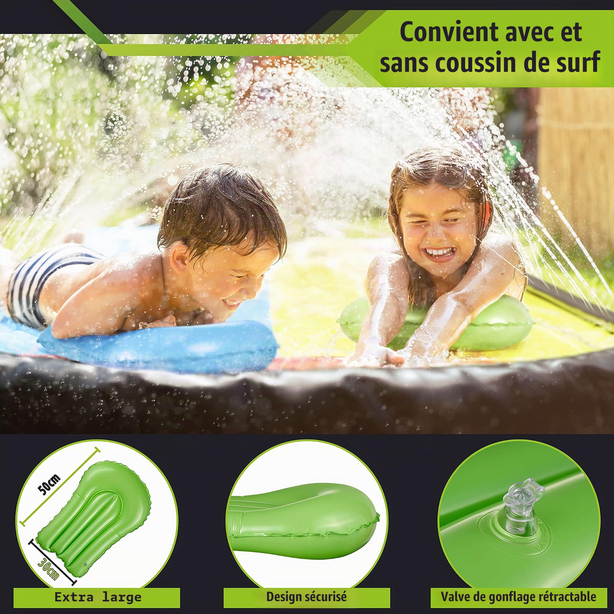 Balinco Toboggan à Eau I Double Toboggan à Eau I Waterslide I Water Slide I Longueur 4.80 m x Largeur 1.40 m I 2X Planche de Surf Incluse I Été I Extérieur I Amusement I Jouets pour Adultes & Enfants