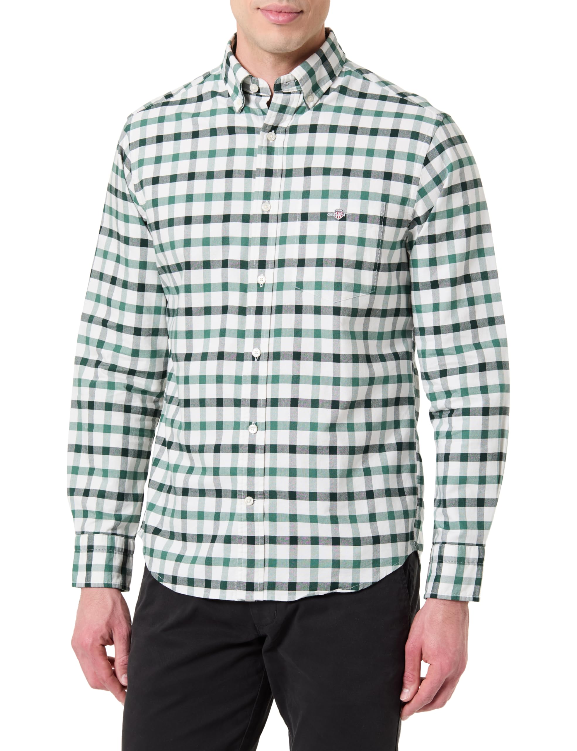 GANT Men's Reg Oxford Check Shirt, Woody Green, 3XL