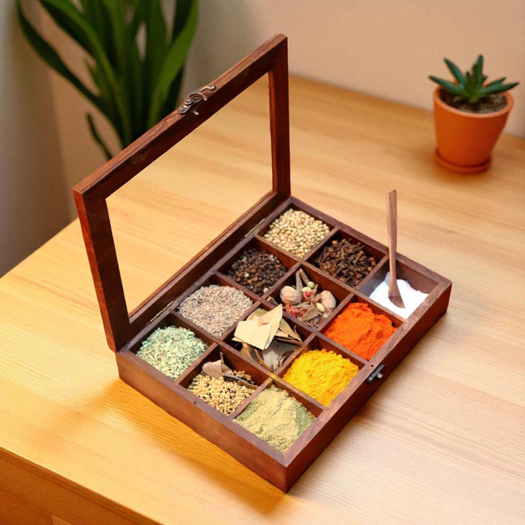Etagère à épices et 8 Pots en Bois Olivier – Ibericano