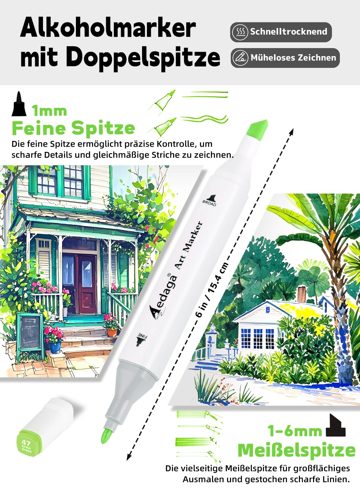 AEDAGA 240 Farben Alkohol Marker mit App, Doppelspitze Alcohol Marker mit Ständer-Etui für Erwachsene, Alkohol Stifte für Malen, Skizzieren & Zeichnen
