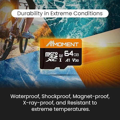 Miniatura 5 de MMOMENT Tarjeta Micro SDXC de 64 GB, A1, UHS-I, U3, V30, compatible con clase 10, velocidad de lectura de hasta 95 MBs, velocidad de escritura de