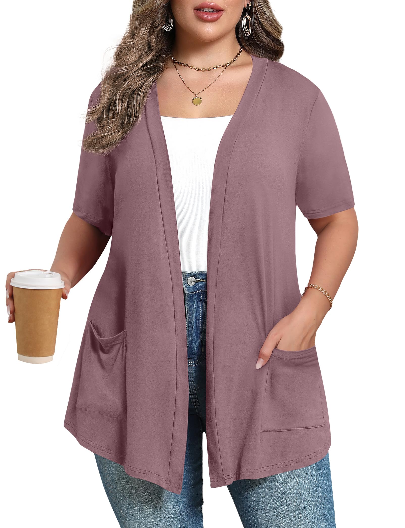 Plus Size Lightweight Cardigan for Women Soft with Pockets 1X-5X