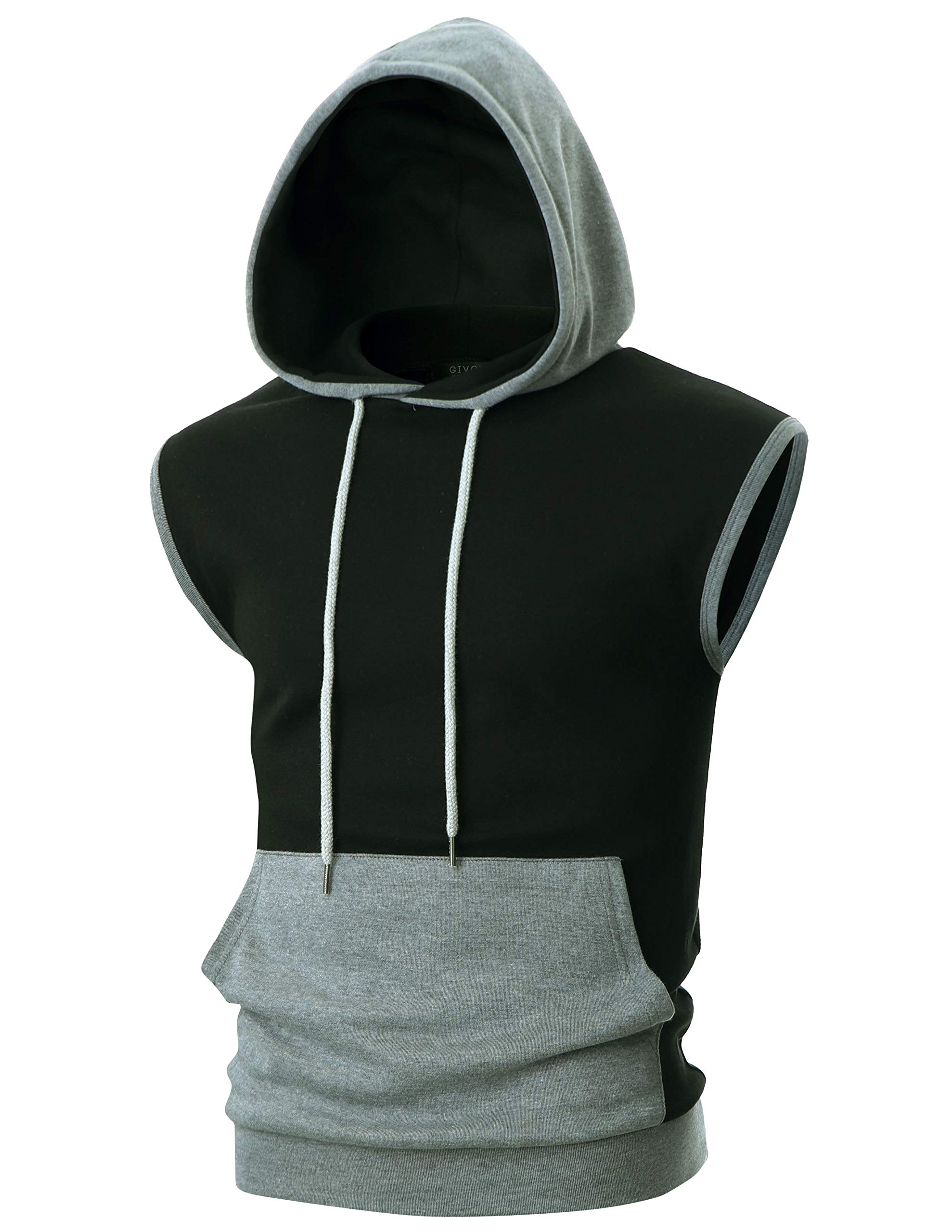 GIVON Mens Slim Fit Sleeveless Color Combination Lightweight Hooded Vest