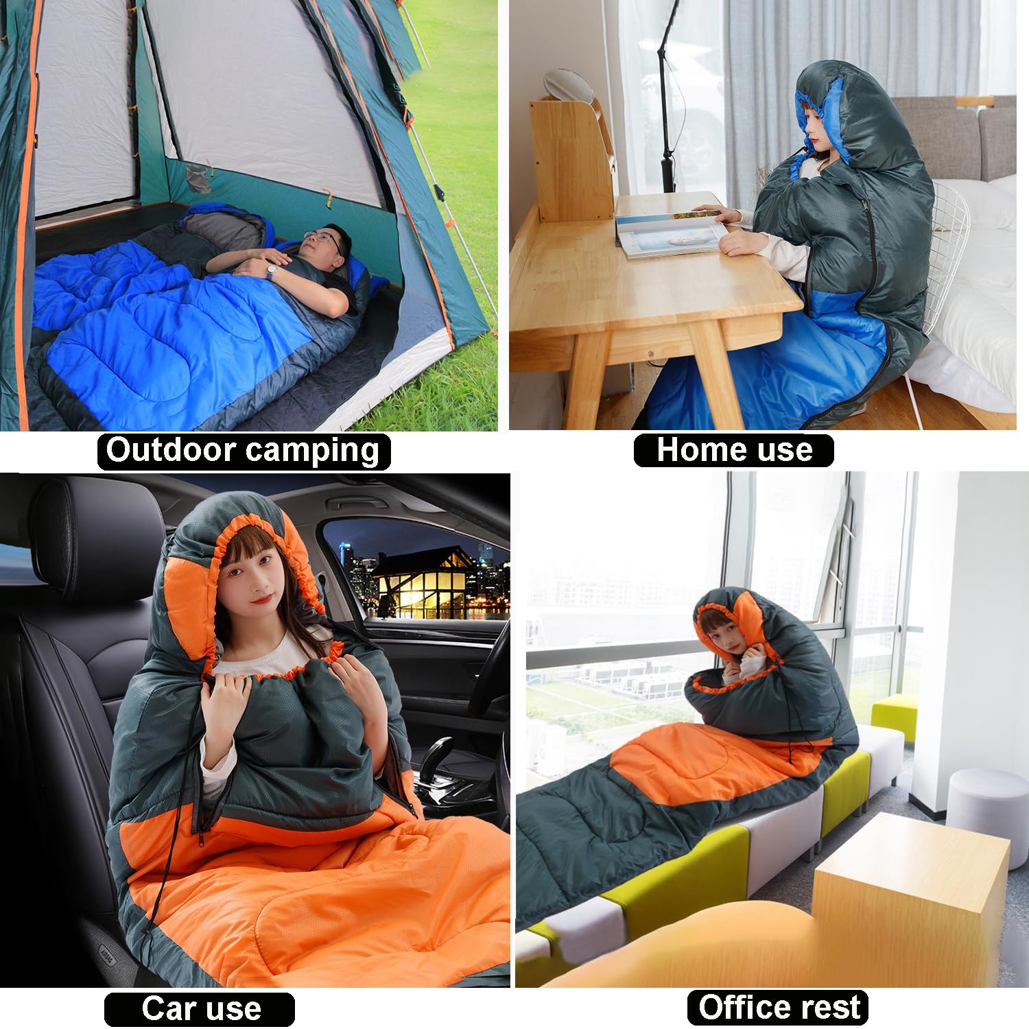 Sac de couchage 4 saisons pour adultes et enfants pour le camping, la randonnée, les voyages par temps chaud, froid et léger, imperméable avec sac de compression, activités intérieures et extérieures