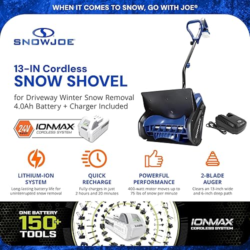 Vista 2 de Snow Joe Cordless Snow Shovel Kit for Driveway, 24V 4Ah Electric Equipment w/ Charger, Blue - Compact and Portable Winter Ice Removal Tool for Home
