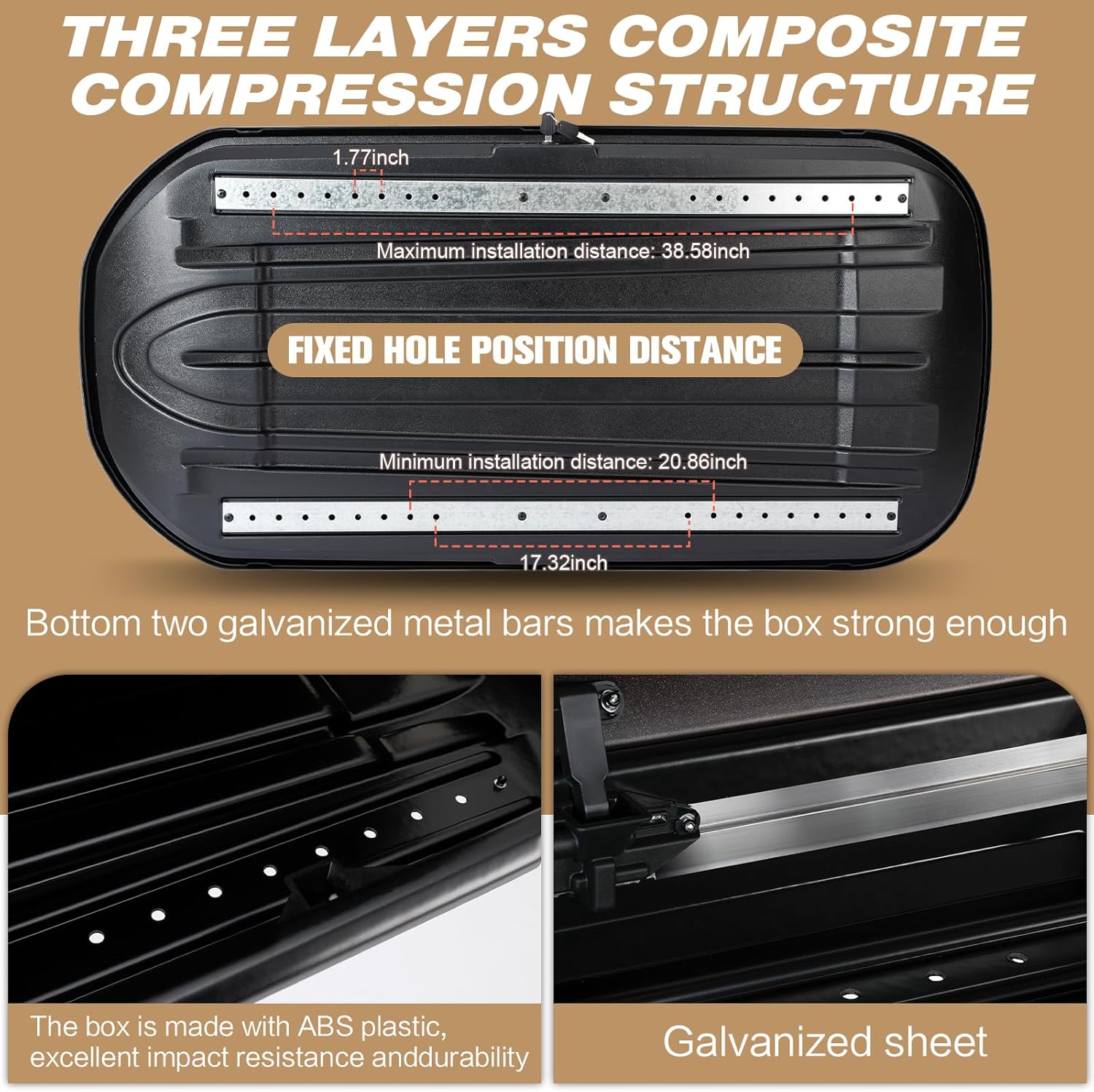 Roof Cargo Box, Roof Box, Double-Sided Opening Durable ABS Material 62 (L) x 32.3 (W) x 15.3(H) Inches, 14 Cubic Feet