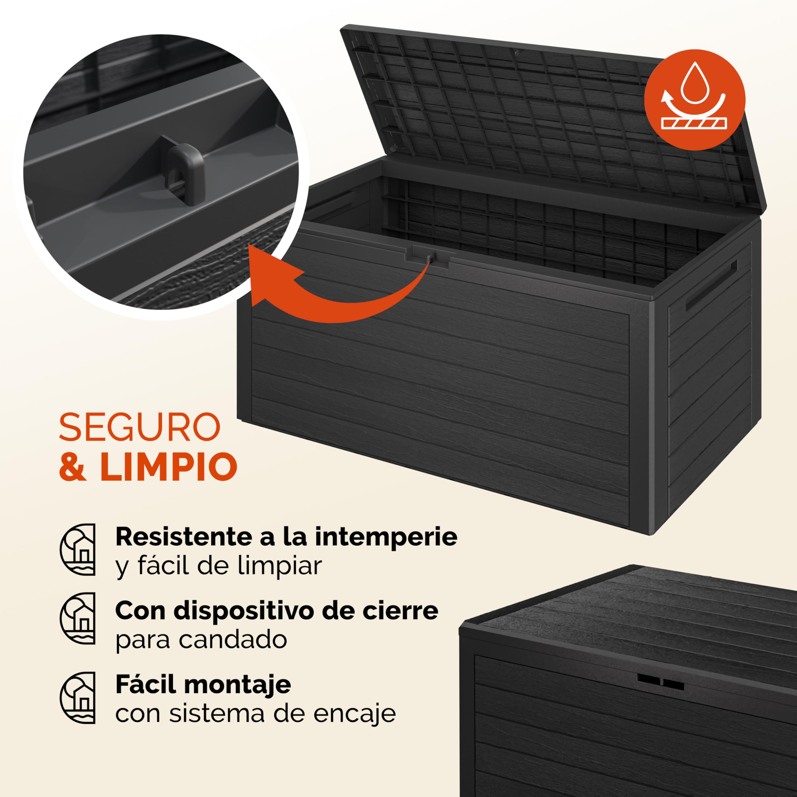 CASARIA® Baúl de Almacenamiento Arcon de Jardín Exterior Cofre de Cojines 280L 116x43x55cm Antracita