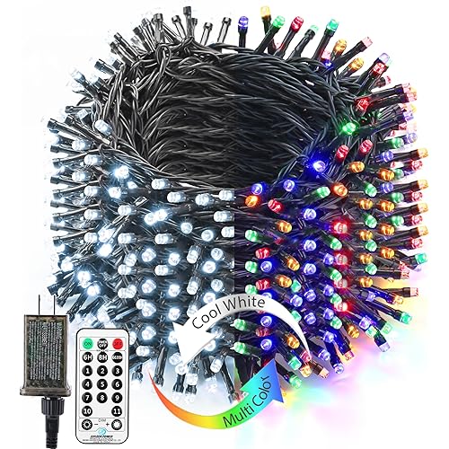 Brizled Christmas String Lights, 279ft 800 LED Color Changing Christmas Lights with Remote, 11 Modes Tree Light Cool White & Multicolor Green Wire Xmas Light Outdoor for Xmas Party Home