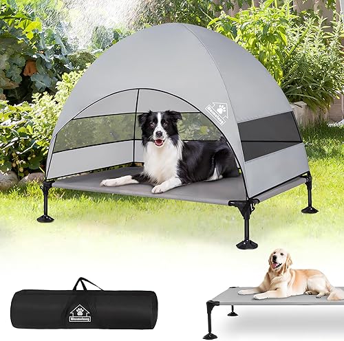 Cama elevada para perros al aire libre con toldo y patas ajustables, sombra más grande para campamento, patio trasero y patio
