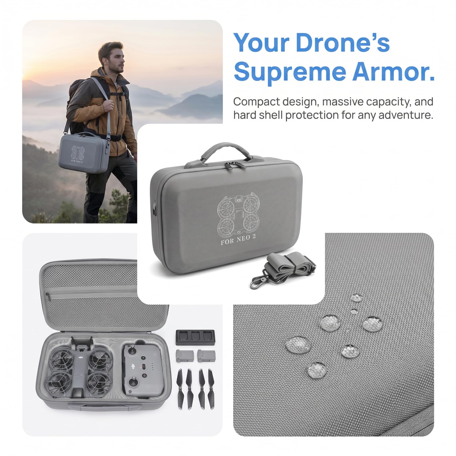 Etui na drony kompatybilne z DJI Neo 2 Fly More Combo i kontrolerem RC-N3, twarda obudowa, torba do przechowywania drona, torba podróżna z paskiem na ramię do drona, baterii i akcesoriów