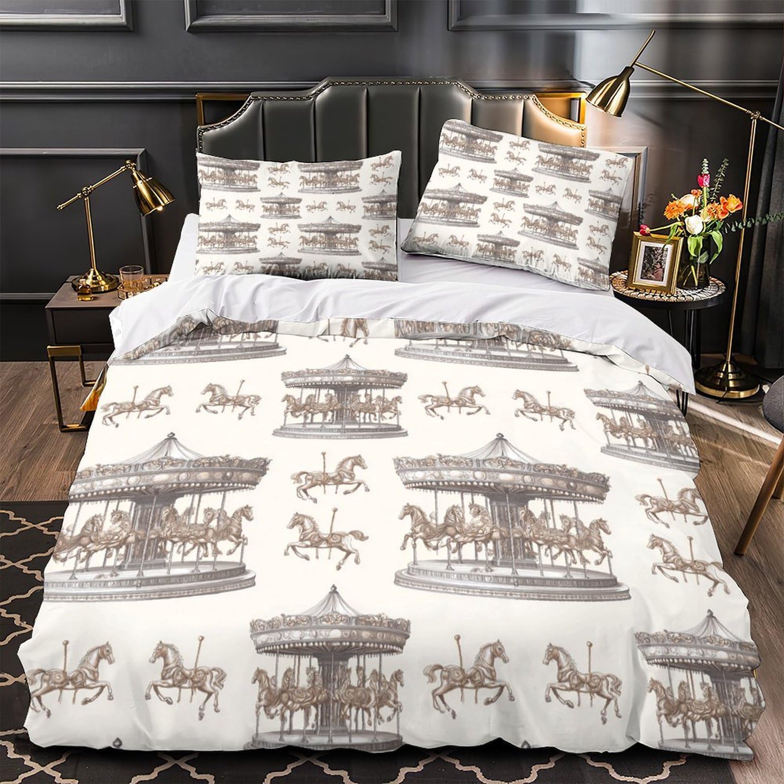 Parure de couette carrousel 135x200cm lit simple enfant microfibre douce 3D