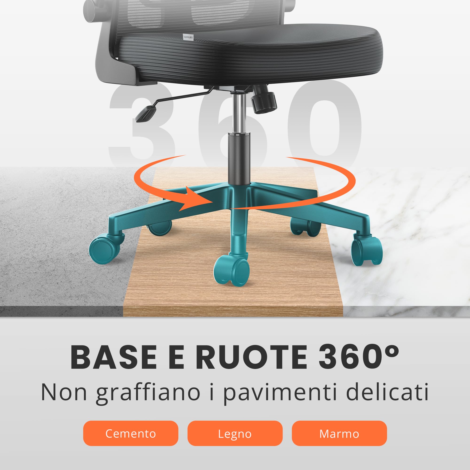 JUPPLIES Sedia da Ufficio Ergonomica Reclinabile con Braccioli e Poggiatesta Regolabili | Sedia da Scrivania con Supporto Lombare e Rete Traspirante | Poltrona da Ufficio