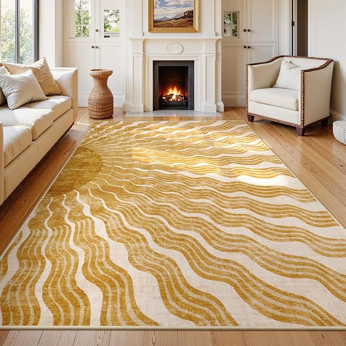 Boho Machine Washable Rug 6x9, Sun Print