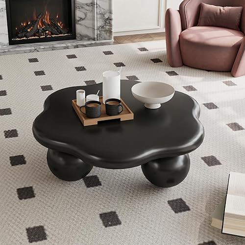Miniatura 10 de Mesa de centro moderna para sala de estar, 47 pulgadas, única y bonita, mesa de centro minimalista irregular con patas resistentes para dormitorio,