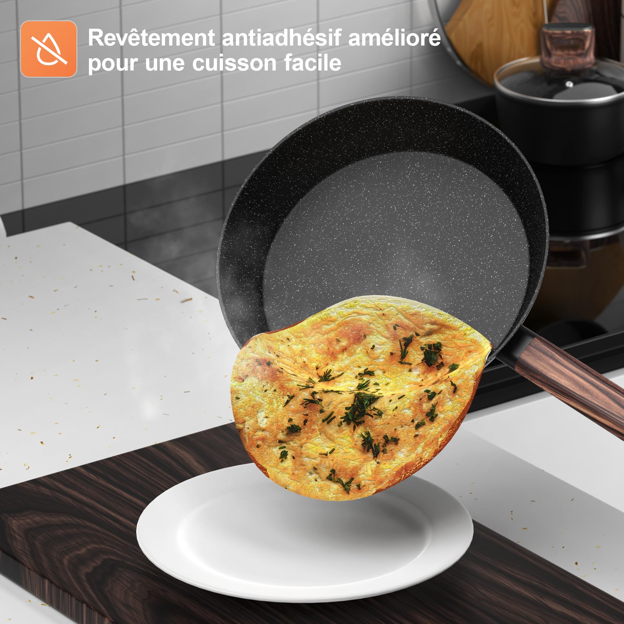 Batterie de Cuisine - Casserole et Poêle Induction de 11 Pièces Antiadhésives Tous Feux, Poêles 20/28 cm, Poêle Profonde 24 cm, Casseroles avec Couvercles 16/20/24 cm, sans PFOA, PFOS Topbooc