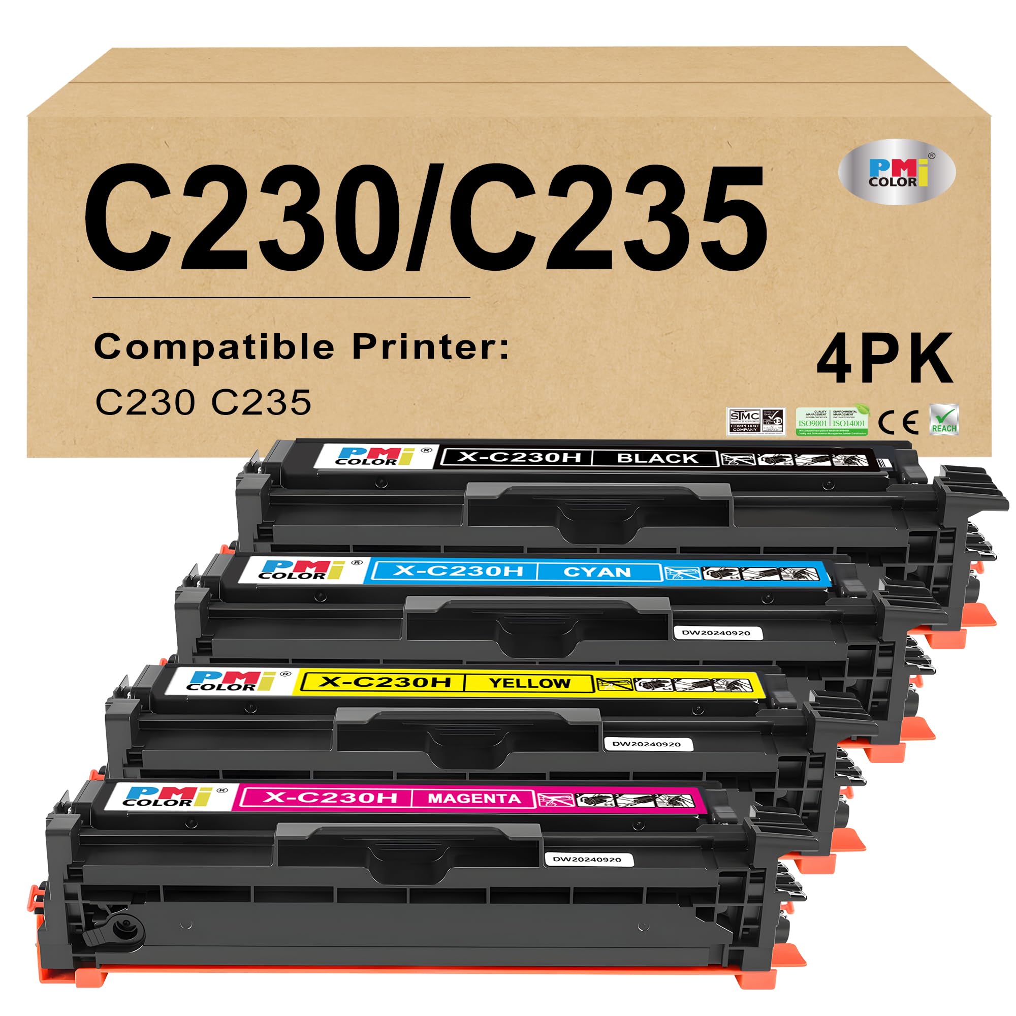 C230 C235 High-Yield Toner Cartridge 4 Pack for Xerox Replacement 006R04391 006R04392 006R04393 006R04394 Works with Xerox C235DNI/C230DNI Printer (Black,Cyan,Magenta,Yellow)