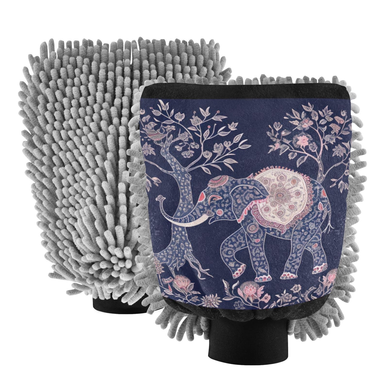 IOACIY Absorbent Microfiber Car Wash Drying Mitts, 2 Pack, Scratch-Free & Lint-Free, Rich Foam, Highly Absorbent, Double Sided, Wash Mitt Perfect for Car Washing, M, Elephant (8)