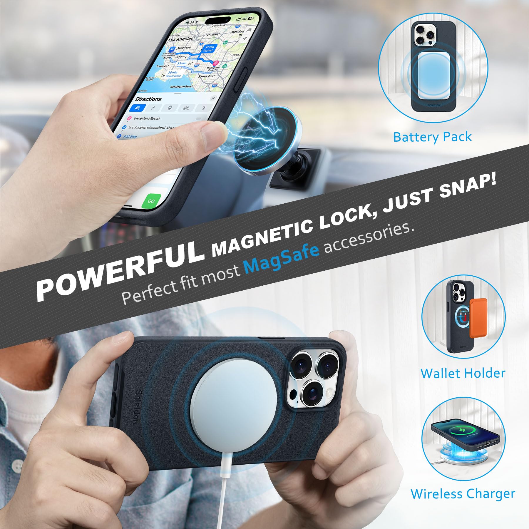 Custodia Portafoglio Per IPhone 15 Pro Max - Magnetica 2 In 1 In Vera Pelle Con Slot Carte E RFID - Foto 2