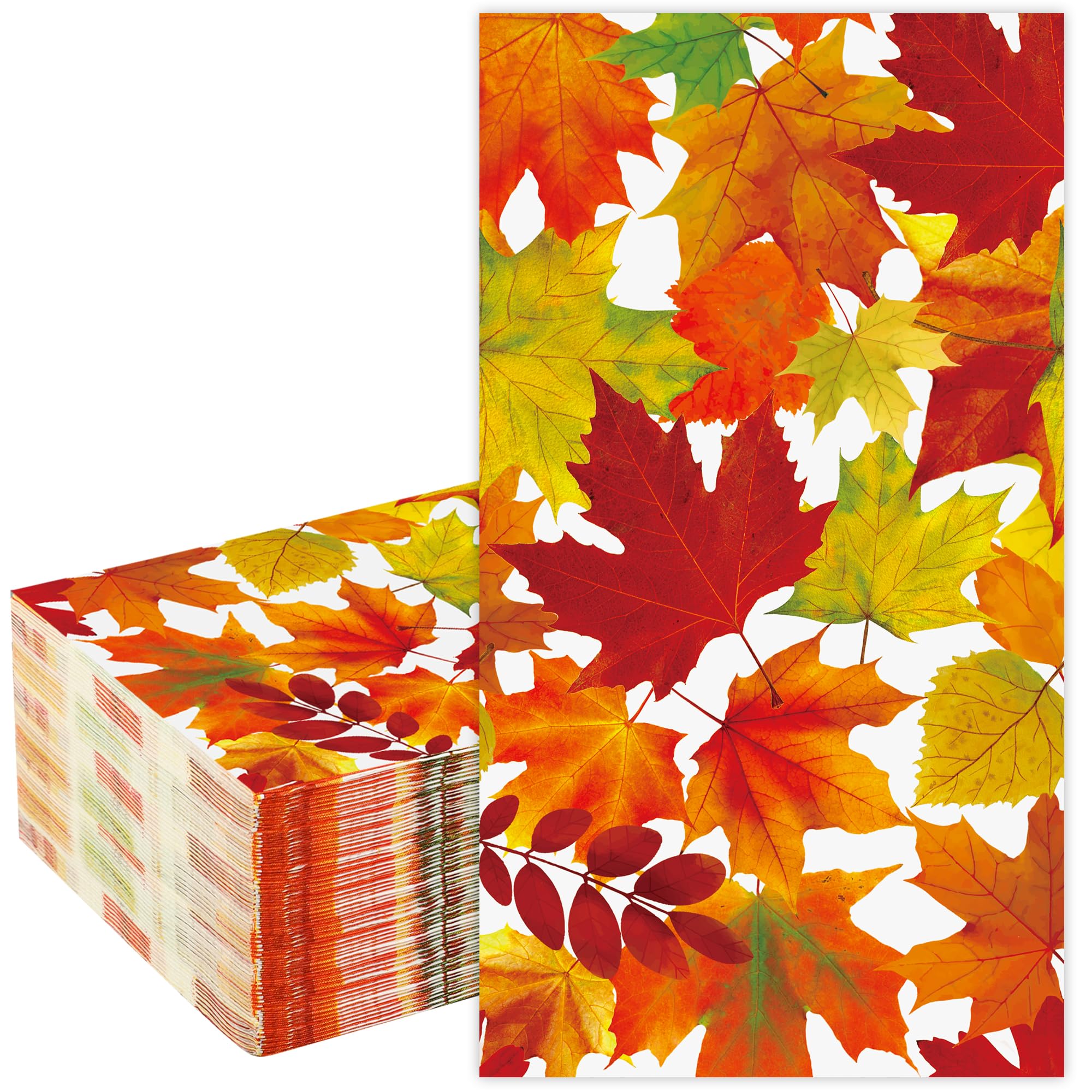 50 Pcs Fall Guest Napkins Maple Leaves Paper Napkin 3 Ply Disposable Autumn Dinner Party Napkins Watercolor Fall Leaf Decorative Hand Towels for Autumn Thanksgiving Harvest Home Kitchen Party Supplies