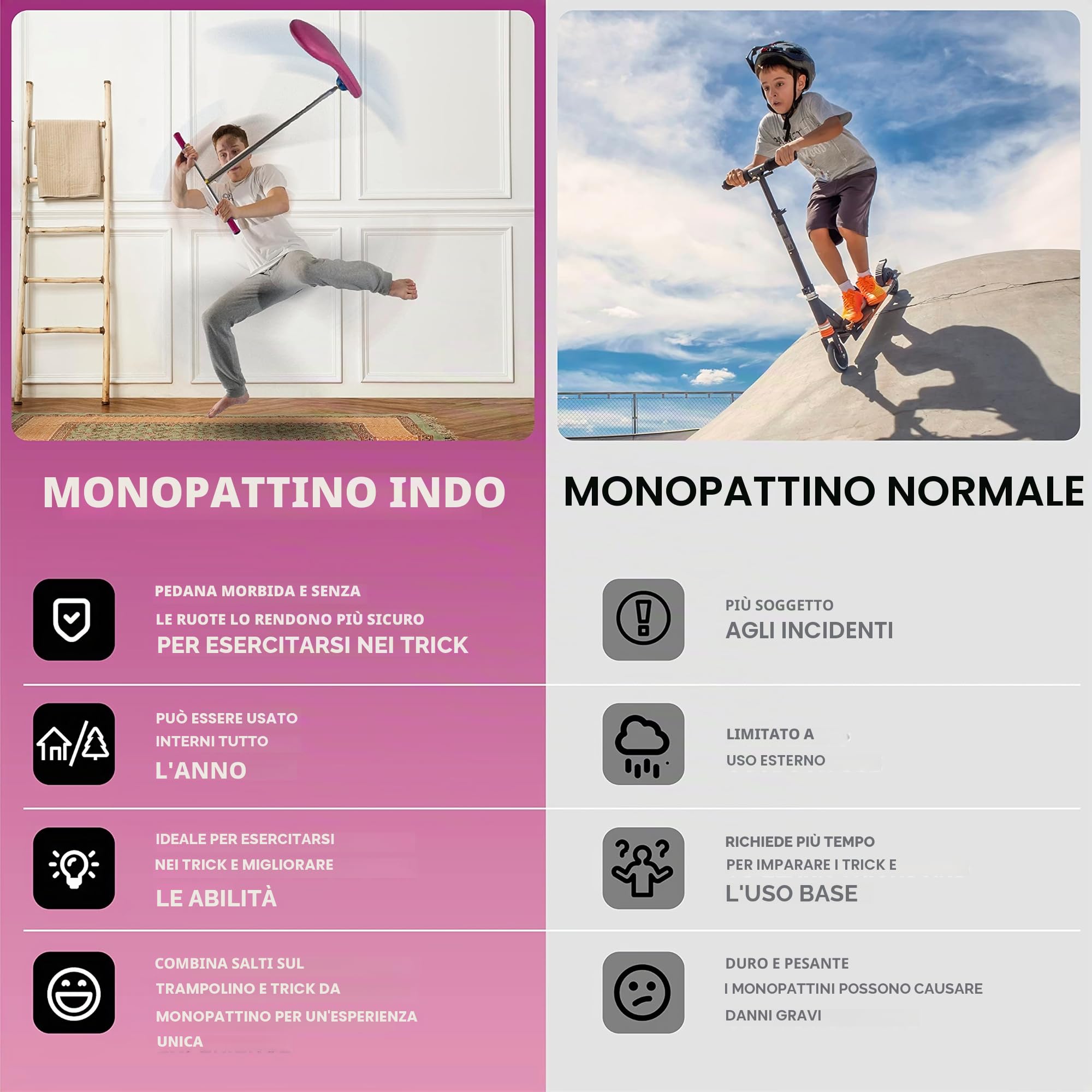 The Indo Trick Scooter – Trampolino Scooter – Monopattino acrobatico per ragazzi, bambini e adulti, per professionisti e principianti – per interni ed esterni