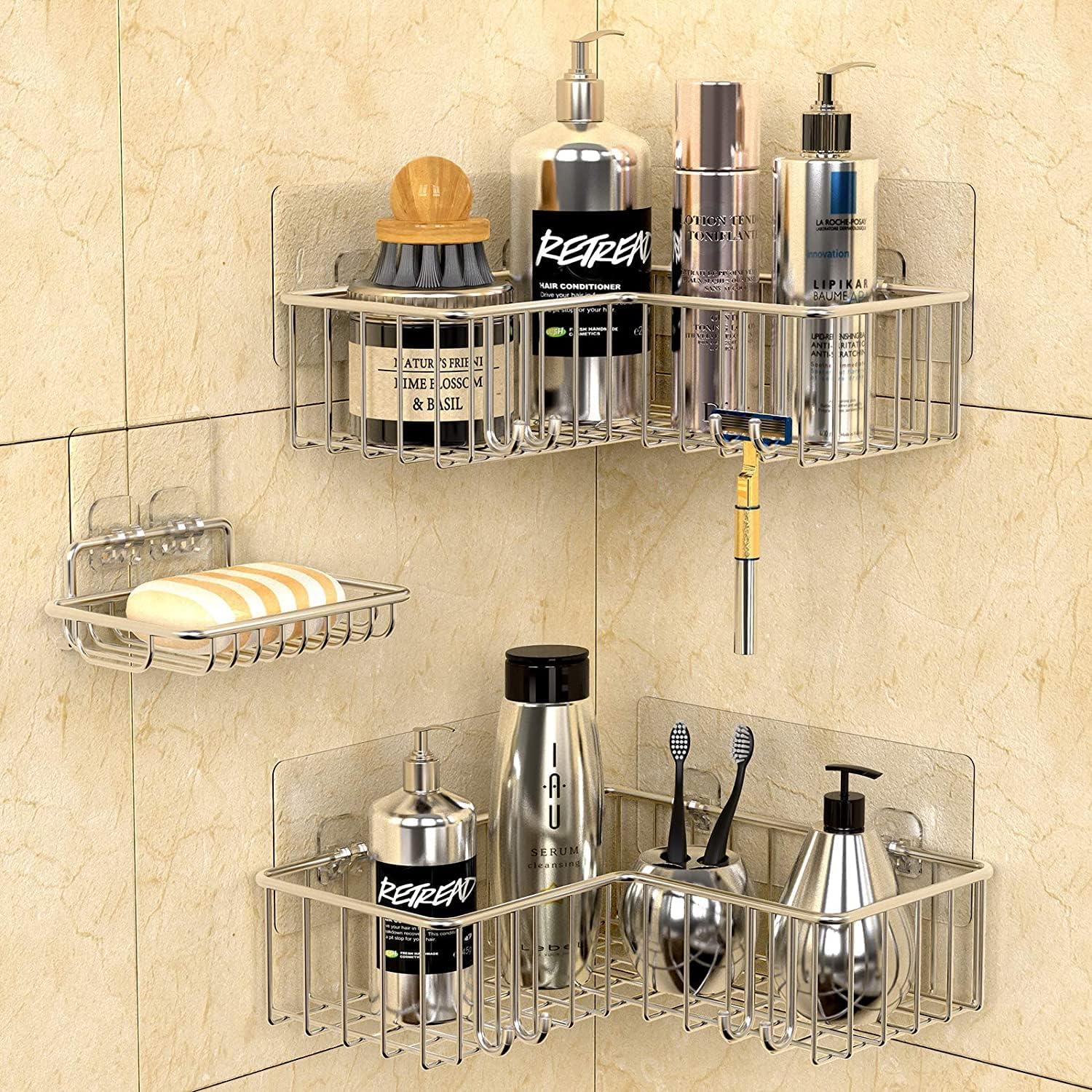 Amazon.com: Corner shower rack with soap dish holder no drilling wall ...